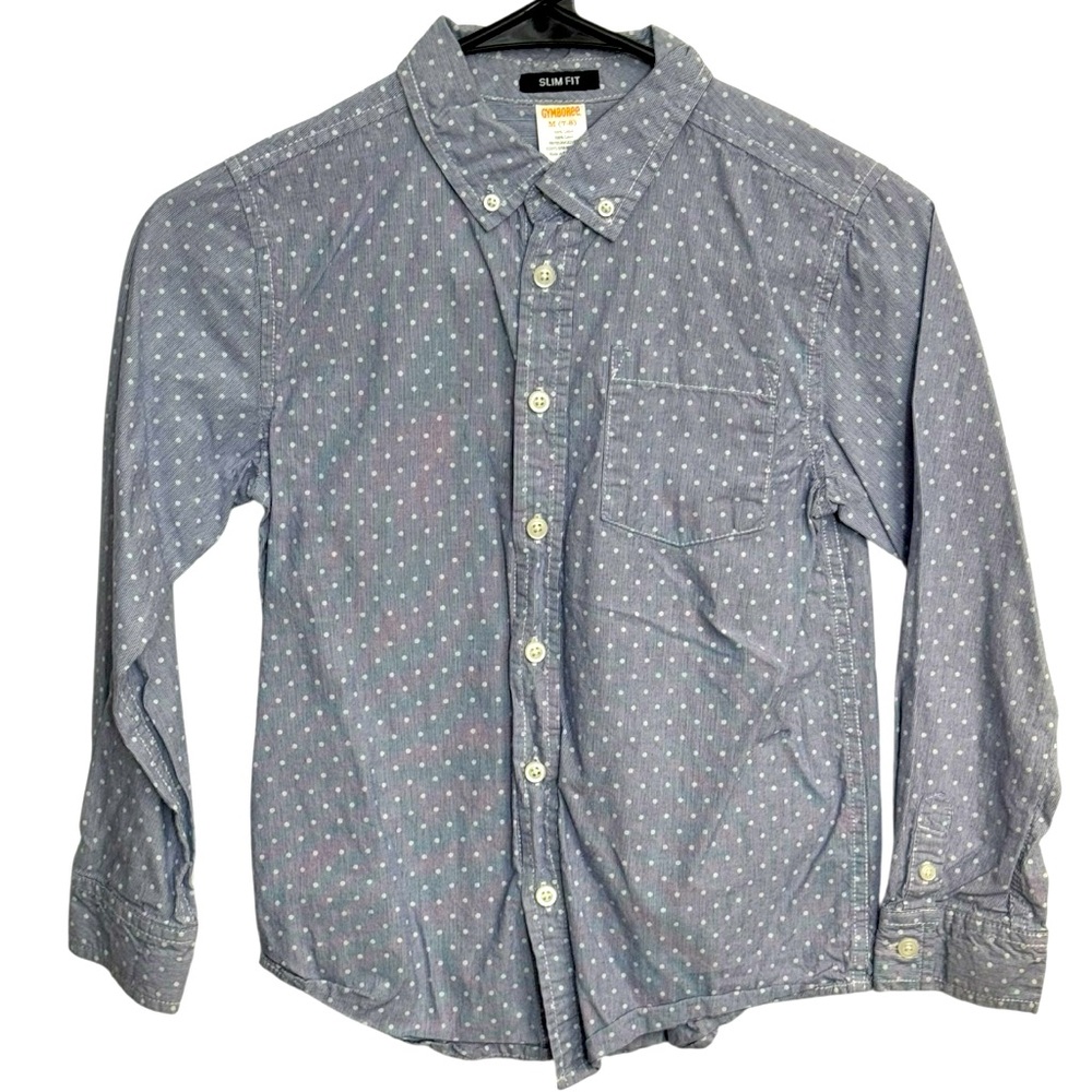 Gymboree Kids Blue Polka Dot Button‎ Down Shirt M7/8